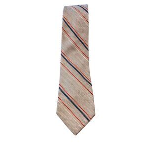 Valente Mens Vintage Necktie Tie Linen Blend Tan Red Blue Striped Made In Canada
